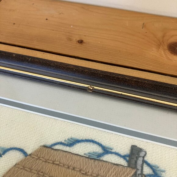 English Tatched Cottage Crewel Embroidery Completed Framed Picture 8.25x10.75" - Picture 4 of 6